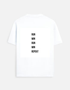 White Men's Graphic Running T-Shirt with Run Win Repeat back print
